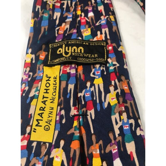 Marathon Runners by Alynn Neckwear Silk Navy Blue Necktie - Picture 2 of 6
